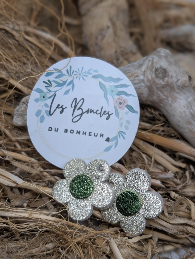 Pampilles marguerite argenté vert pam028