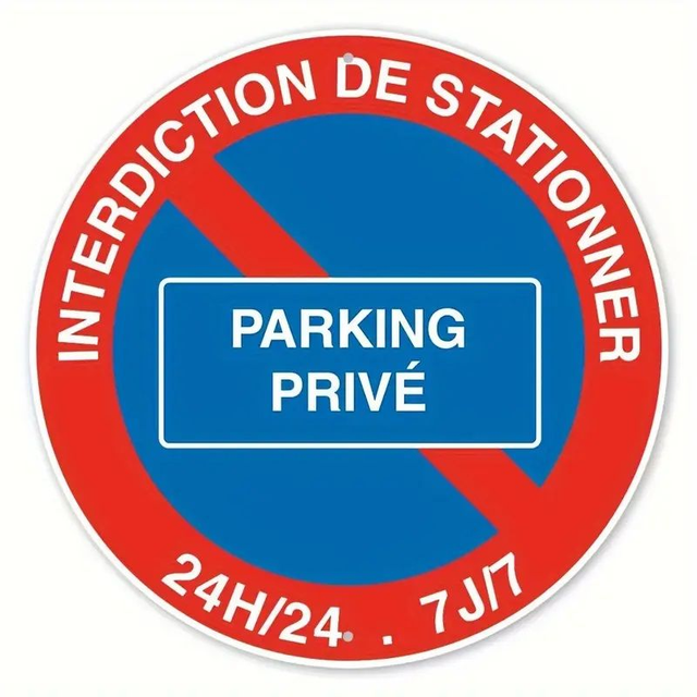 Panneau &quot;d&#039;interdiction de stationnement parking privé&quot; Rond en Aluminium, Rouge &amp; Bleu 