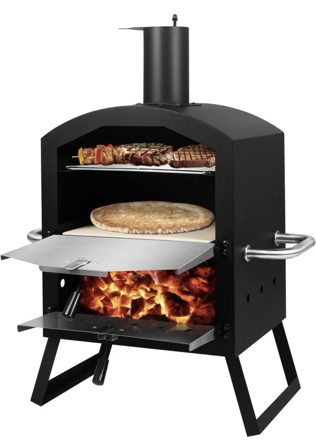DMS Germany Pizzaofen – mobiler Outdoor Holzofen Räucherofen - Pizzastein & Grillrost

