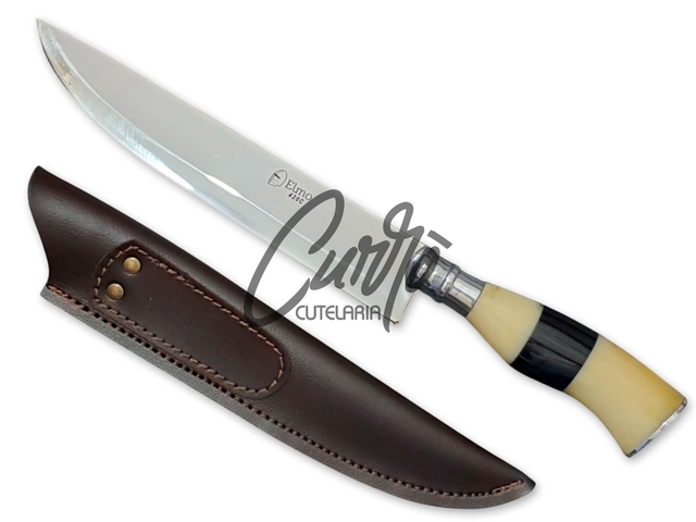 Faca Churrasco Elmo Inox Cabo Resina Tipo Osso e Chifre 9"