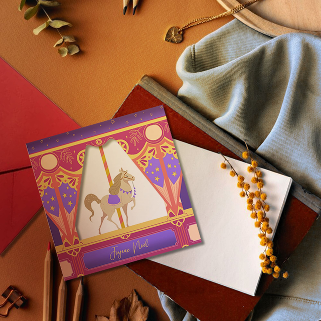 Carte de Voeux "Cheval Blanc" avec enveloppe rouge