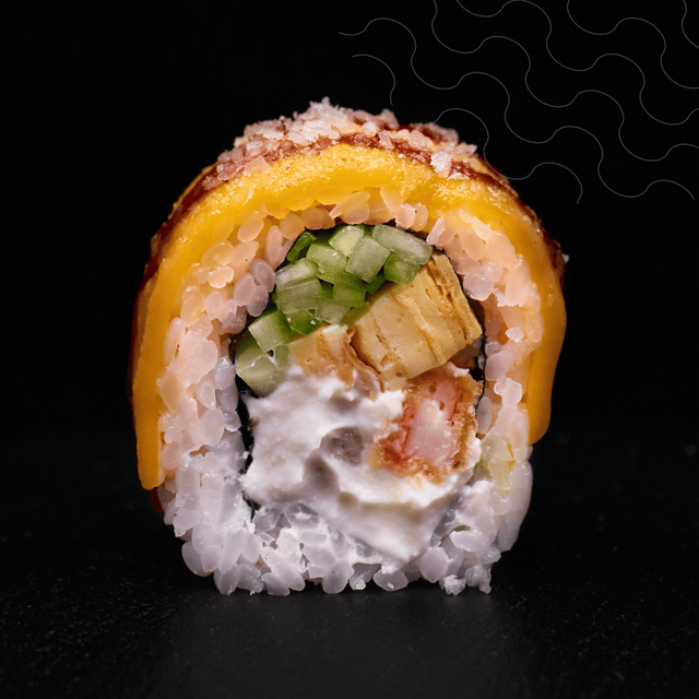 Cheese roll with salmon and shrimp