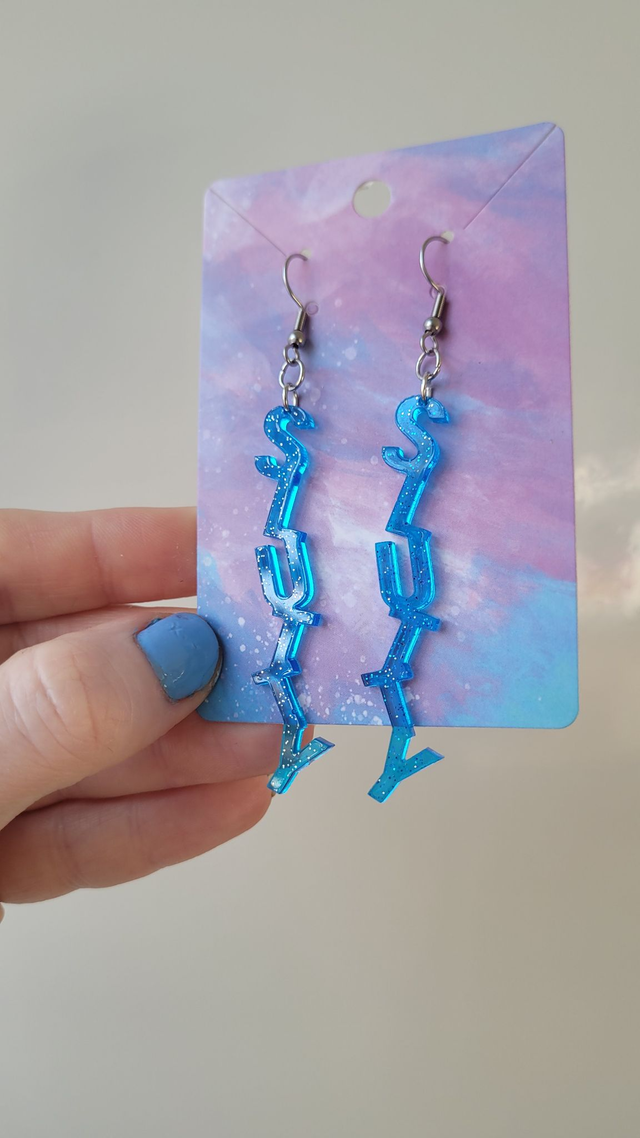 Earrings- Blue Glitter SLUTTY Earrings | Stainless Steel Hooks