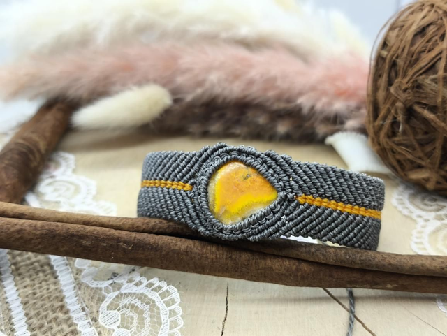 Bracelet unisexe tissage chevron bicolore jaspe bourdon