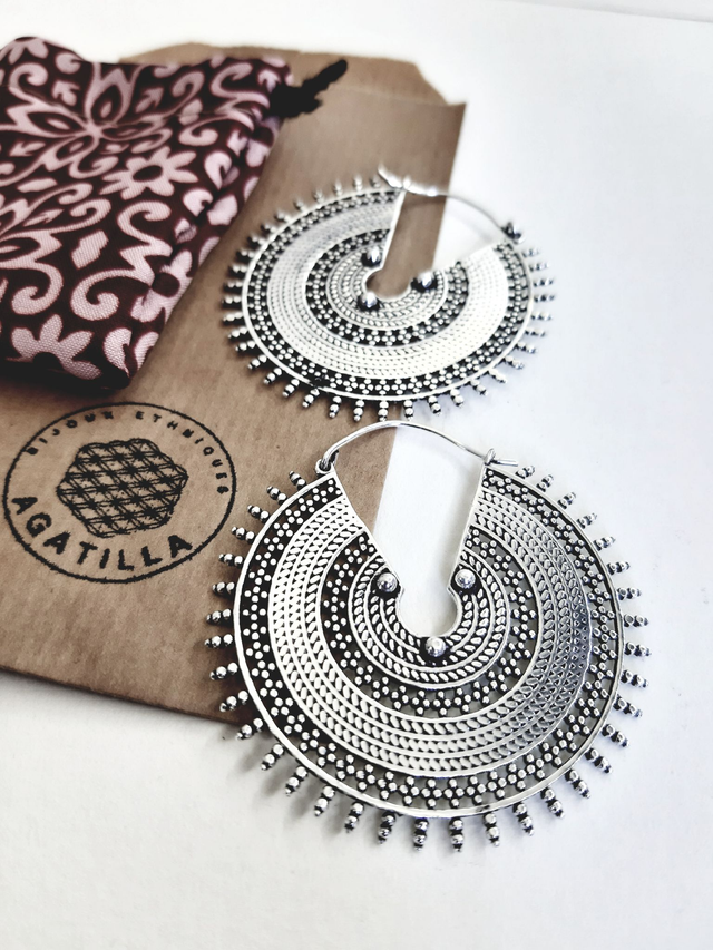 GRANDES BOUCLES D&#039;OREILLES ARGENTÉES TRIBALE FUSION VIKINGS