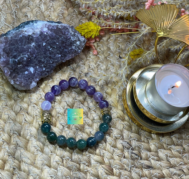 🌿🧘‍♀️ Bracelet en Agate mousse et Améthyste  