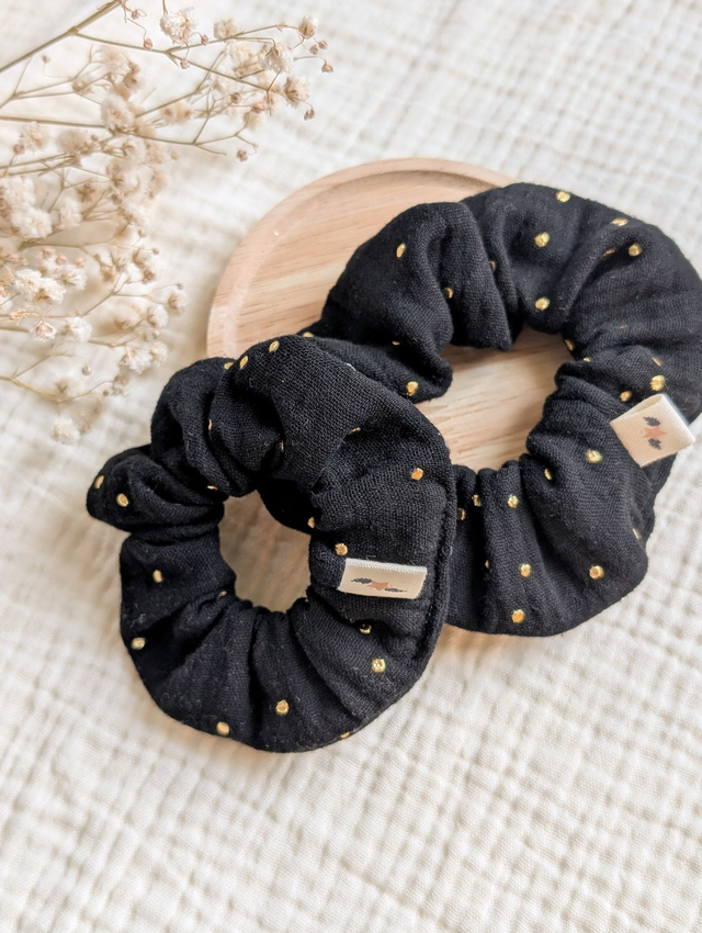 Chouchou Noir à pois doré Enfant et Adulte Edition Spéciale Fêtes