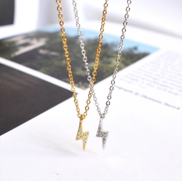 Crystal Lightening Bolt Sterling Silver Necklace