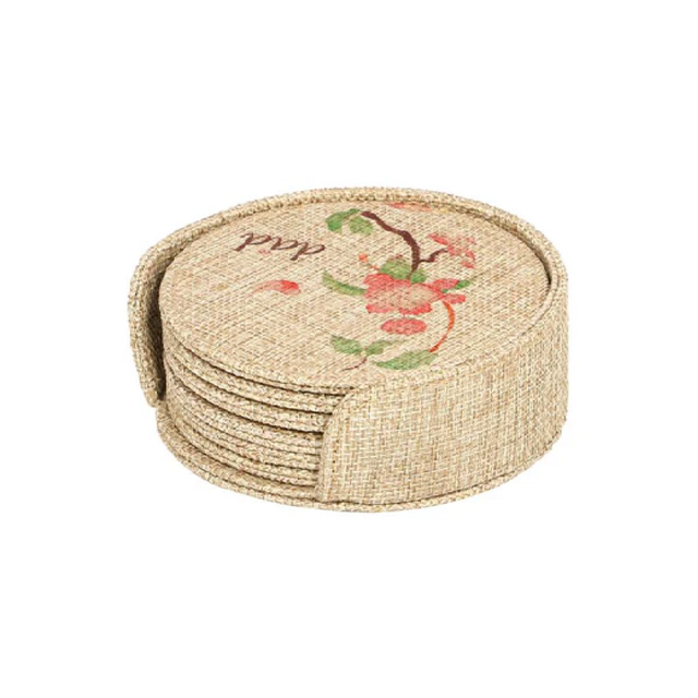 Burlap Coaster set and Holder