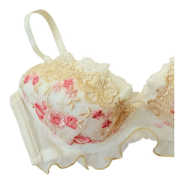 White and pink floral Japanese Bra UK 32B