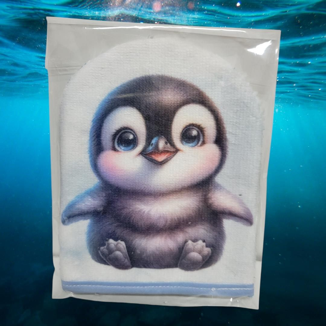 Gant de toilette pingouin artisanale enfant
