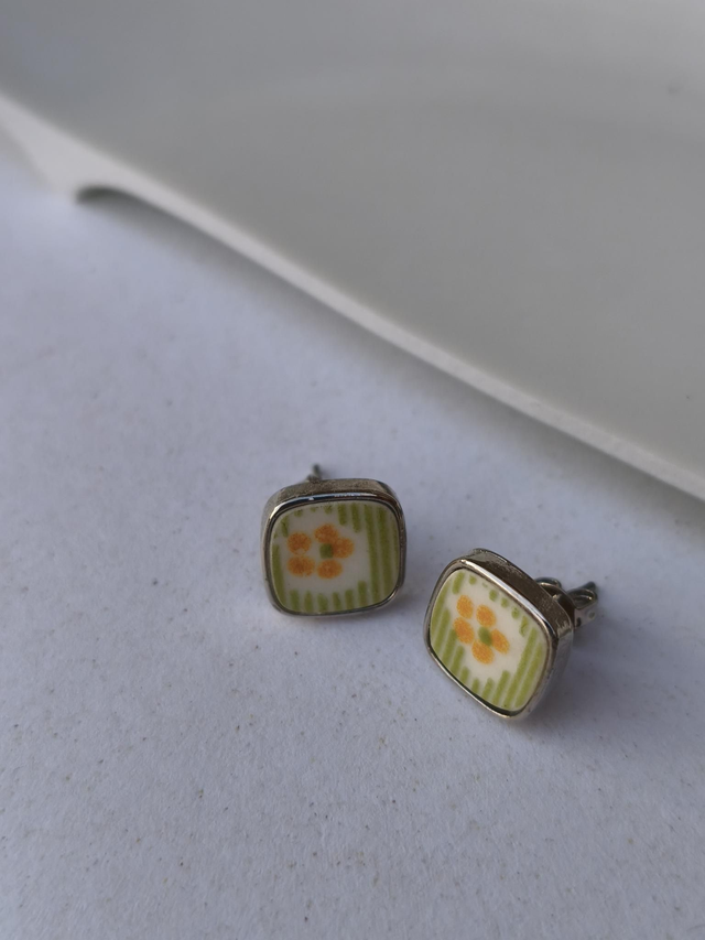 Boucles d'oreilles simples carrées - faïence italienne et laiton - no.2
