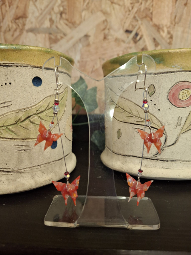 Boucles d'oreilles doubles Papillon rouge et blanc