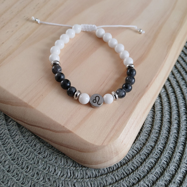 Sterrenbeeld armband witte Jade en Labradoriet - Leeuw