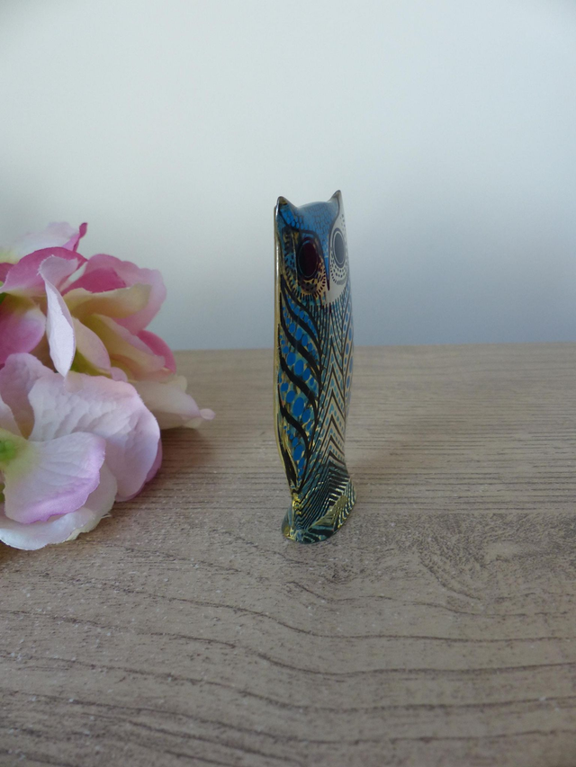 Vintage Abraham Palatnik Sculpture Figurine Hibou Oiseau Bleu et Noir Lucite Op Art