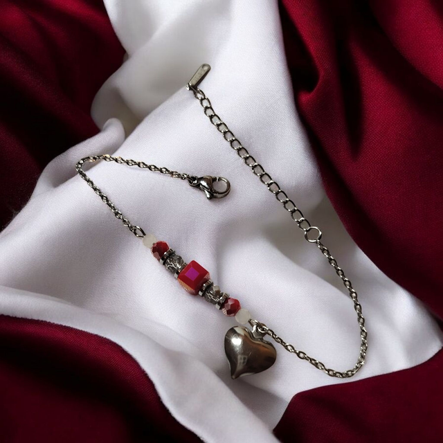 Bracelet acier inoxydable rouge et argenté