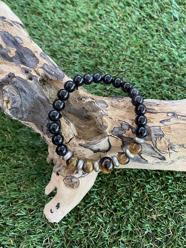Bracelet Oeil de Tigre, Obsidienne Noire