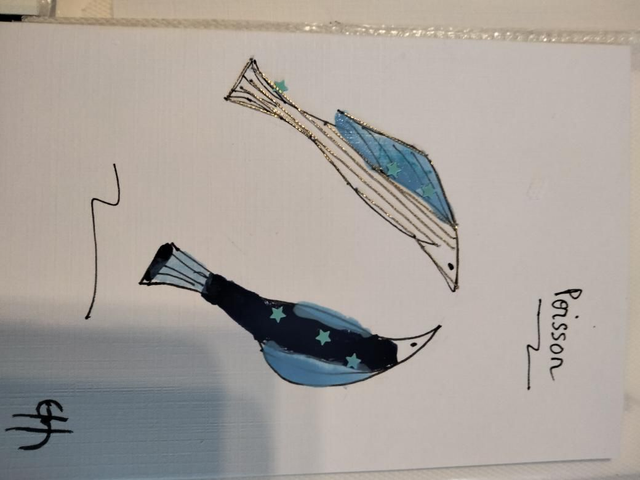 Signe astrologique le poisson carte cousue main 