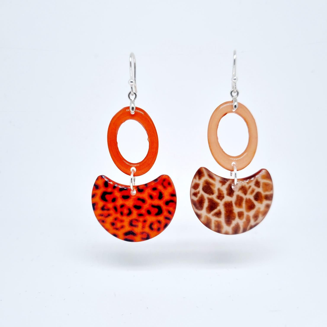 Boucles d&#039;oreilles orangé léopard beige
