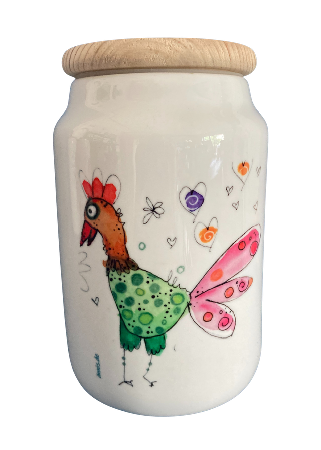 Keramikdose "Huhn - grün/rosa"