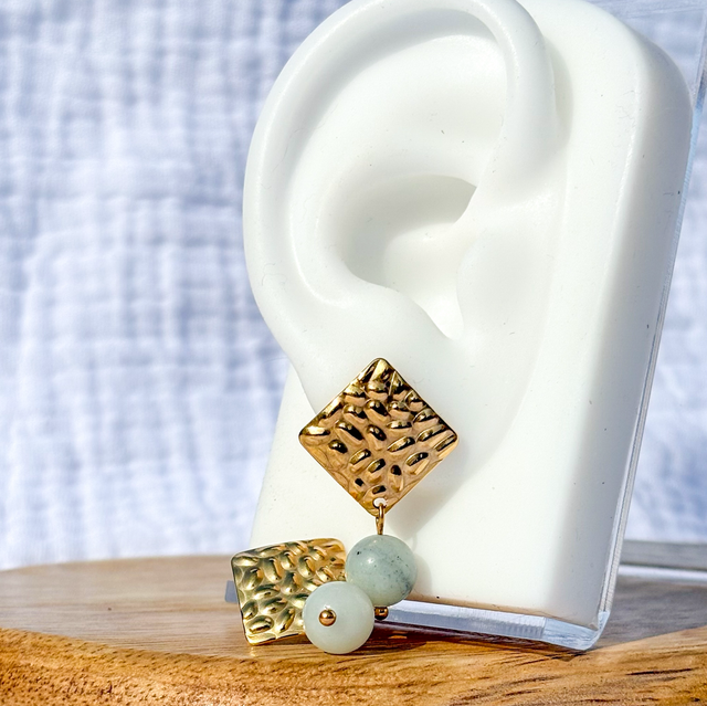 Boucles d’oreilles martelées et amazonite
