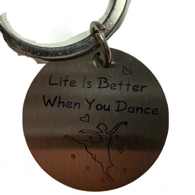 Ballerina silhouette silver disc keyring