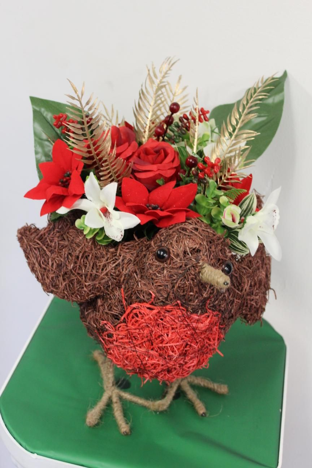 Large & Small Festive Robin Arrangement – Artificial Christmas Flowers