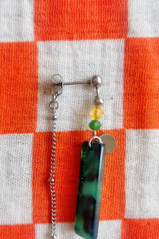 Boucles d'oreilles Vert Marbré & Argenté