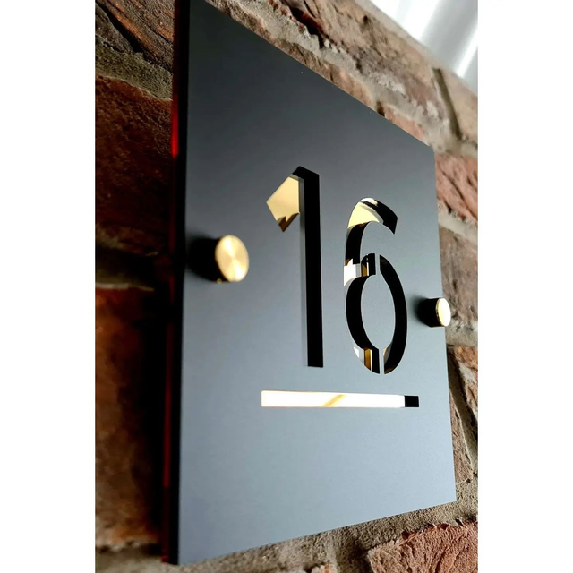 Matte Black Acrylic House Number with Gold Mirror Base Layer