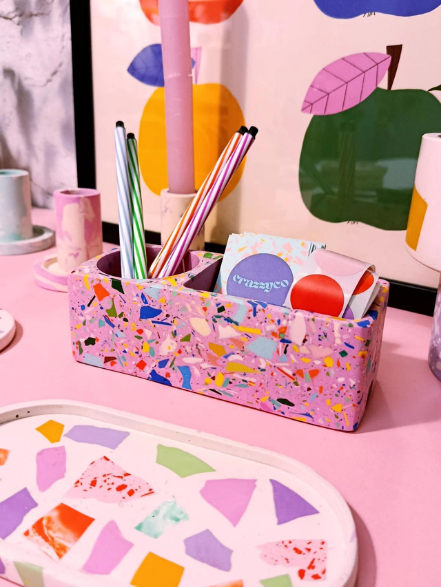 Organizer prostokątny, na biurko, kosmetyki, akcesoria, różowy