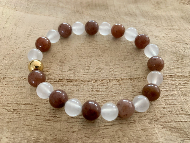 Bracelet Jade blanc et Aventurine violette - Perles de 8mm