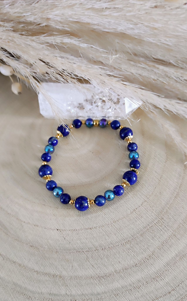 Bracelet "Pierre de Vérité" Lapis lazuli et Aqua aura