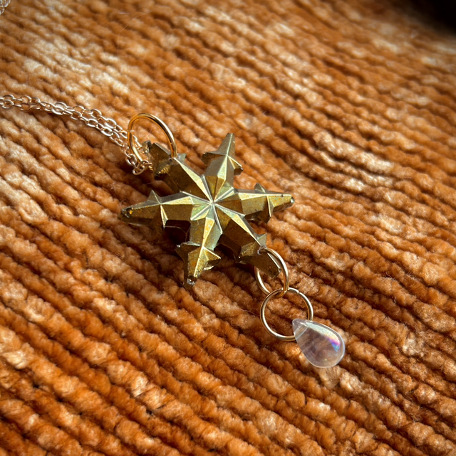 Snowflake Necklace Statement - Gold with Glass Charm