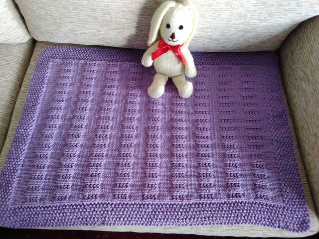 Lilac Baby Blanket Garter Rib and Stocking Stitch