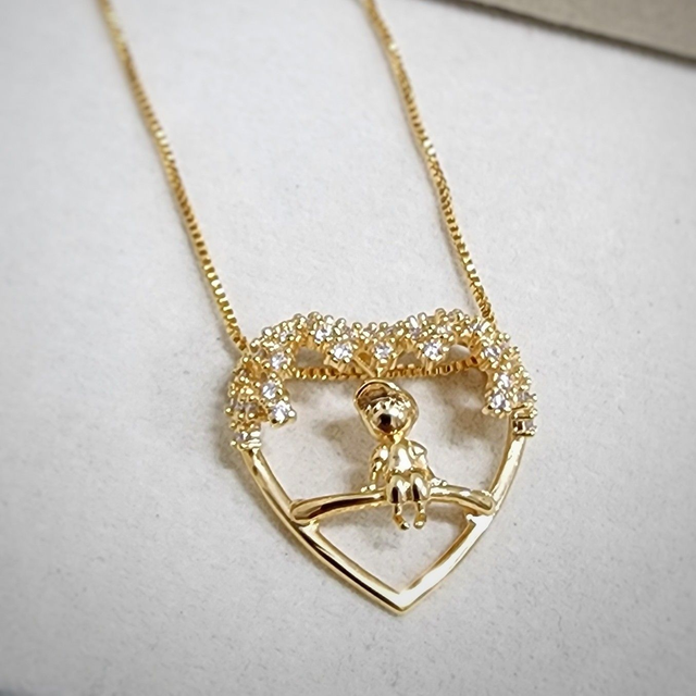 Colar Coração com Menino Cravejado 38cm+5cm - Ouro