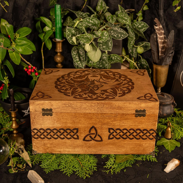 XL Celtic Wolf Hand Burned wooden Box