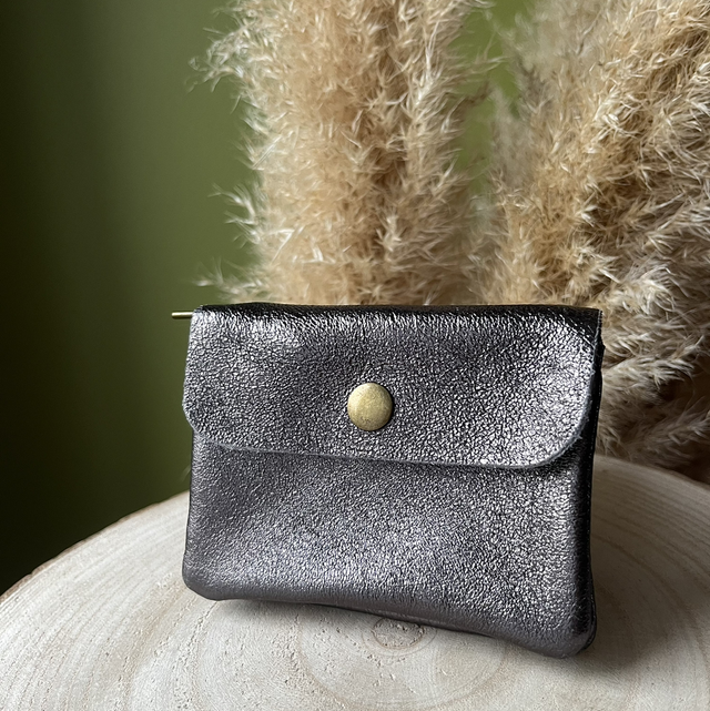 Porte monnaie en cuir - gris anthracite 