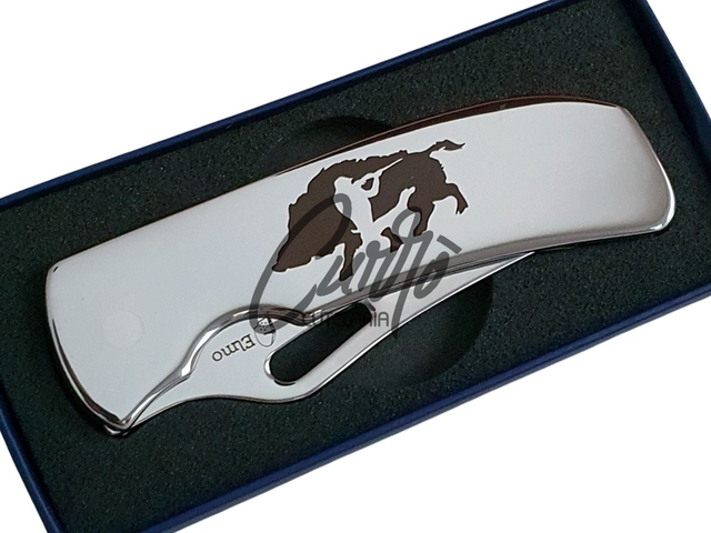 Canivete Monobloco Original Elmo Gravação Javali com Caçador com Clipe de Bolso Aço Inox 420hc