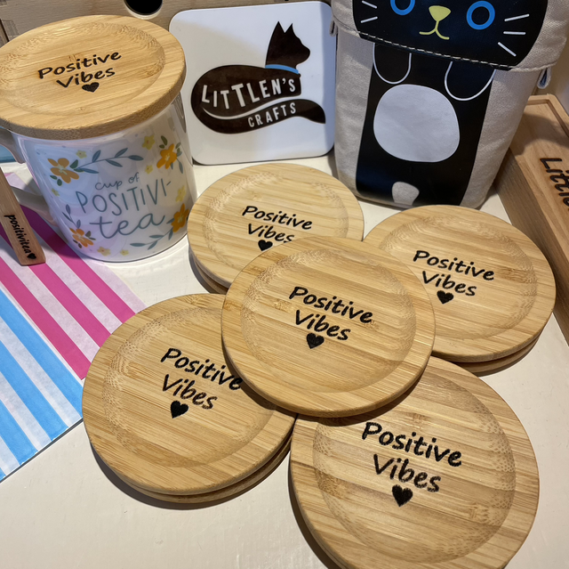 Positive Vibes Bamboo Coaster/Cup Lid
