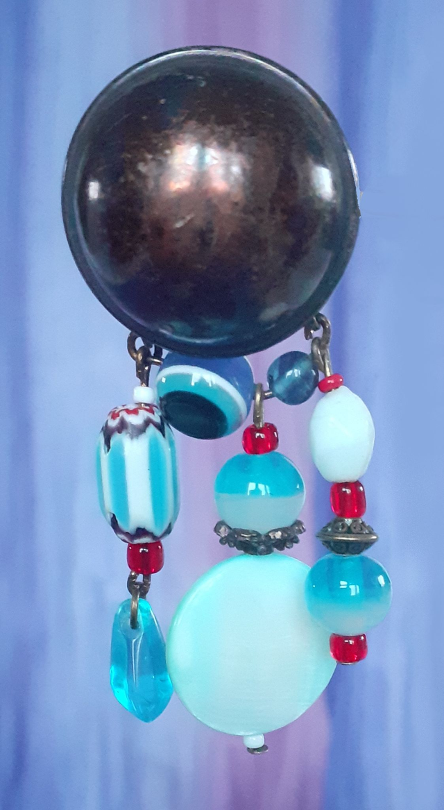 Poggia bleu cyan et rouge Broche ou Pendentif