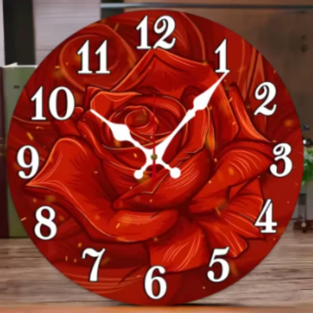 Ronde wandklok van hout Rode Roos (25cm)