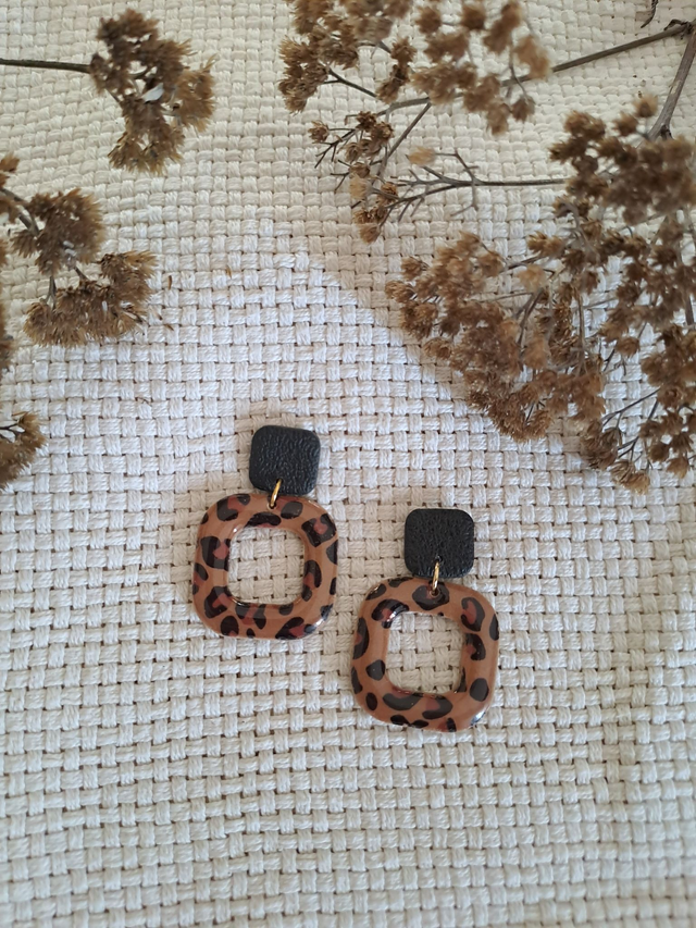 Boucles d'oreilles Graou carré léopard