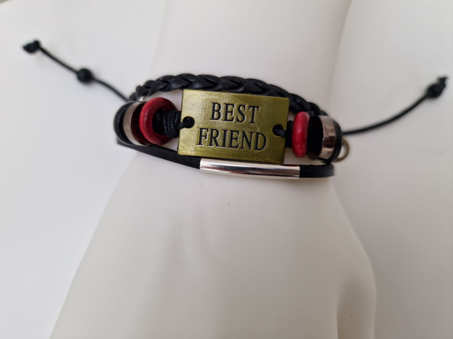 Bracelet Cuir Noir Best Friend Doré