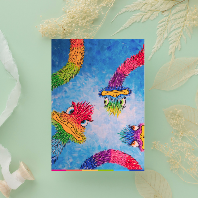 Struisvogel blauw 3 | Ansichtkaart A6