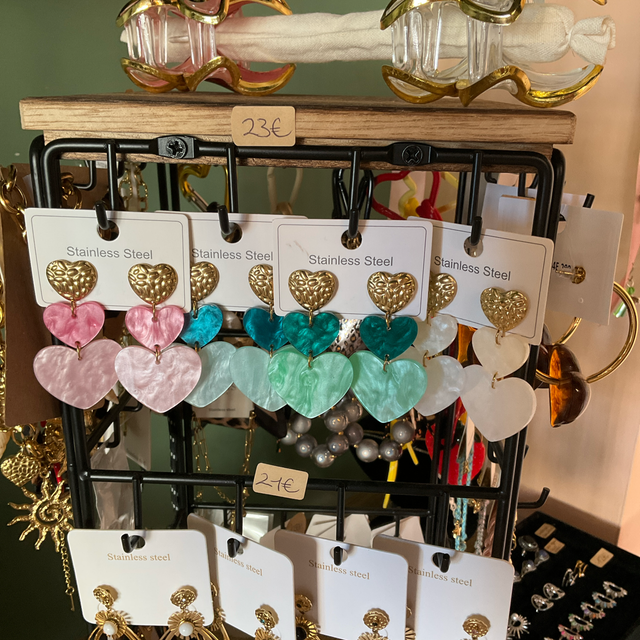 Boucles cœurs colorés acier inoxydable