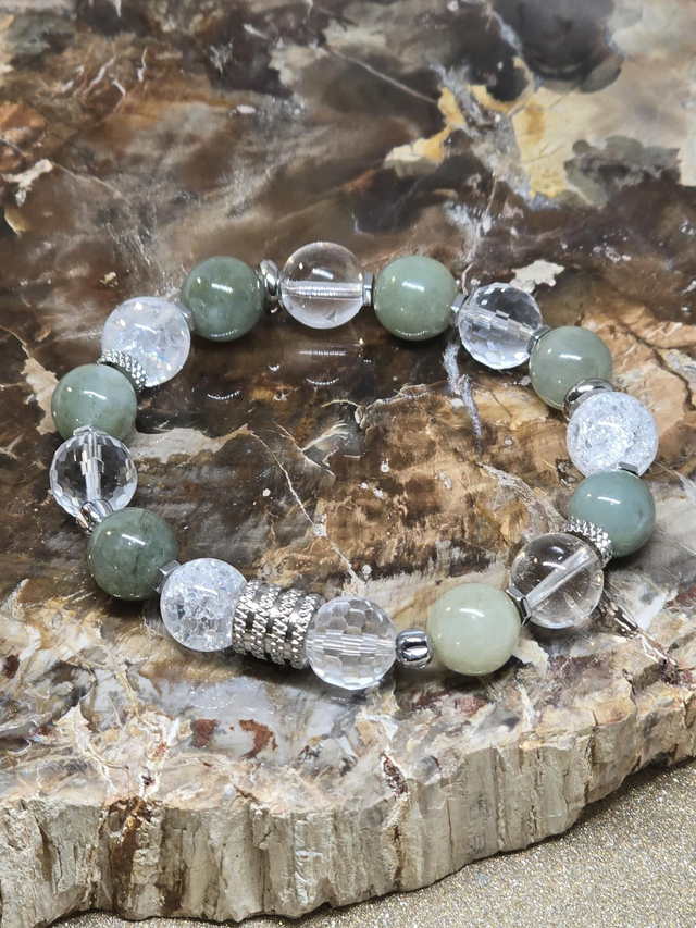 Bracelet Jade vert et Cristal de roche 1 cm
