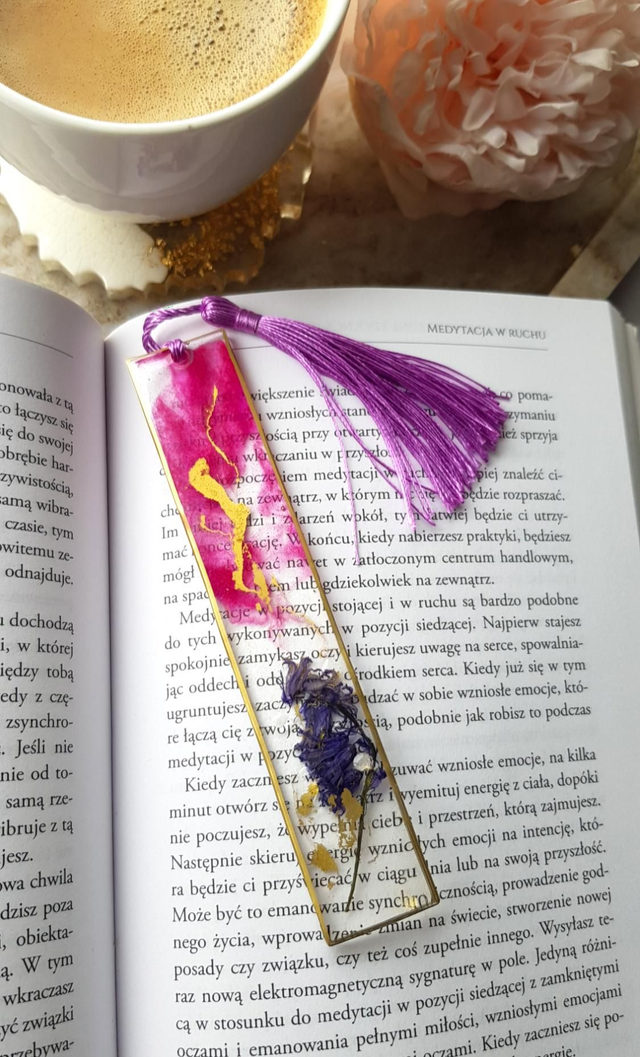 Purple flower with pink bookmark