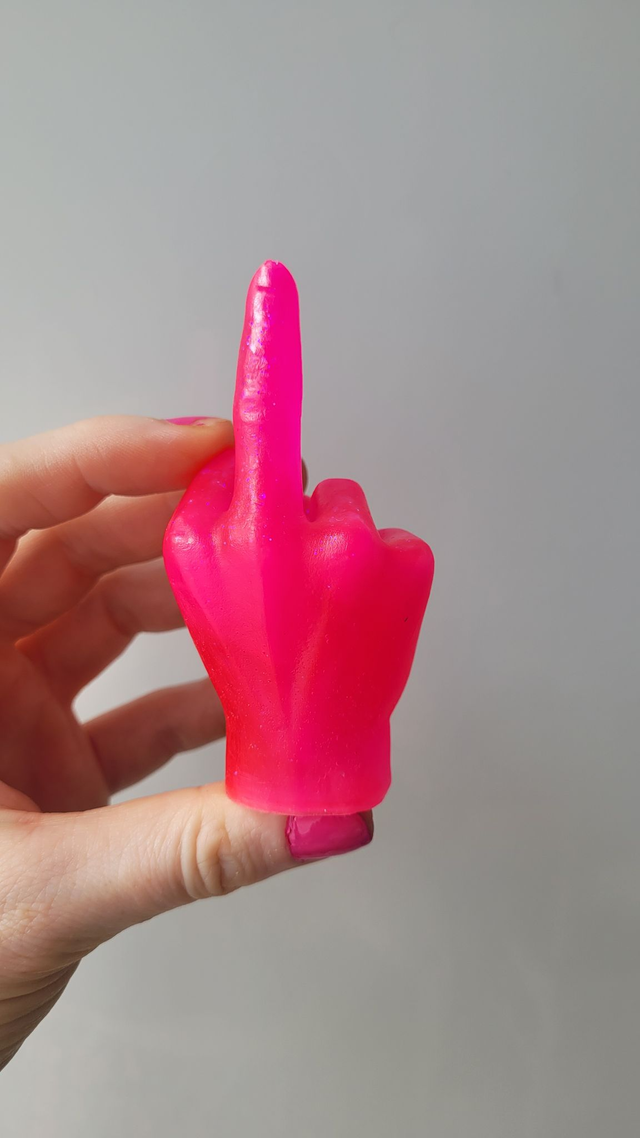Middle Finger Hand Ornament – Bright Pink Glitter 