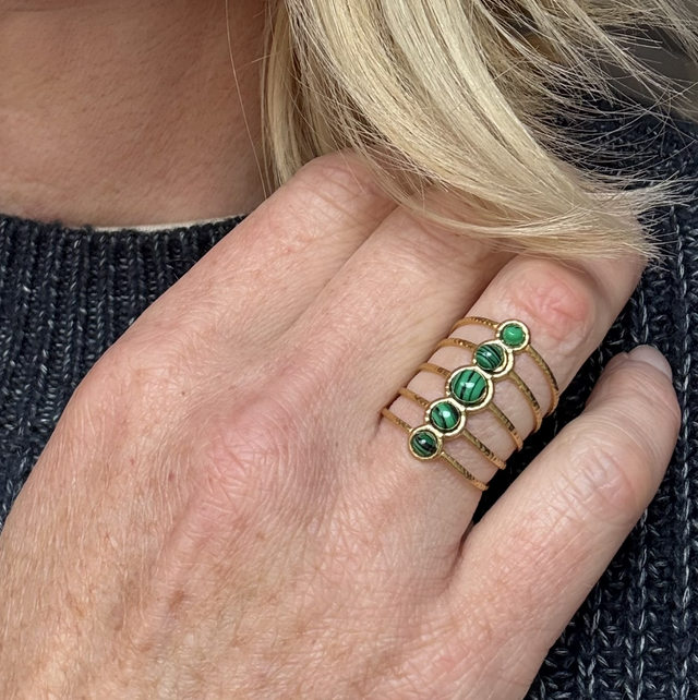 Natural Stone Layered Stainless Steel Ring