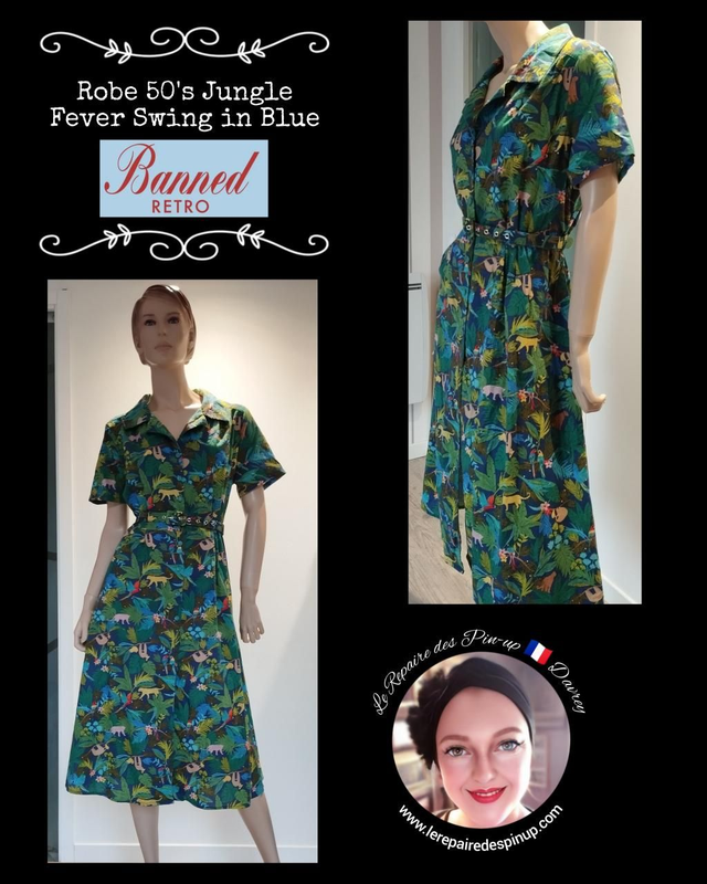 Robe Banned Rétro 50s Jungle Fever Swing in Blue T46